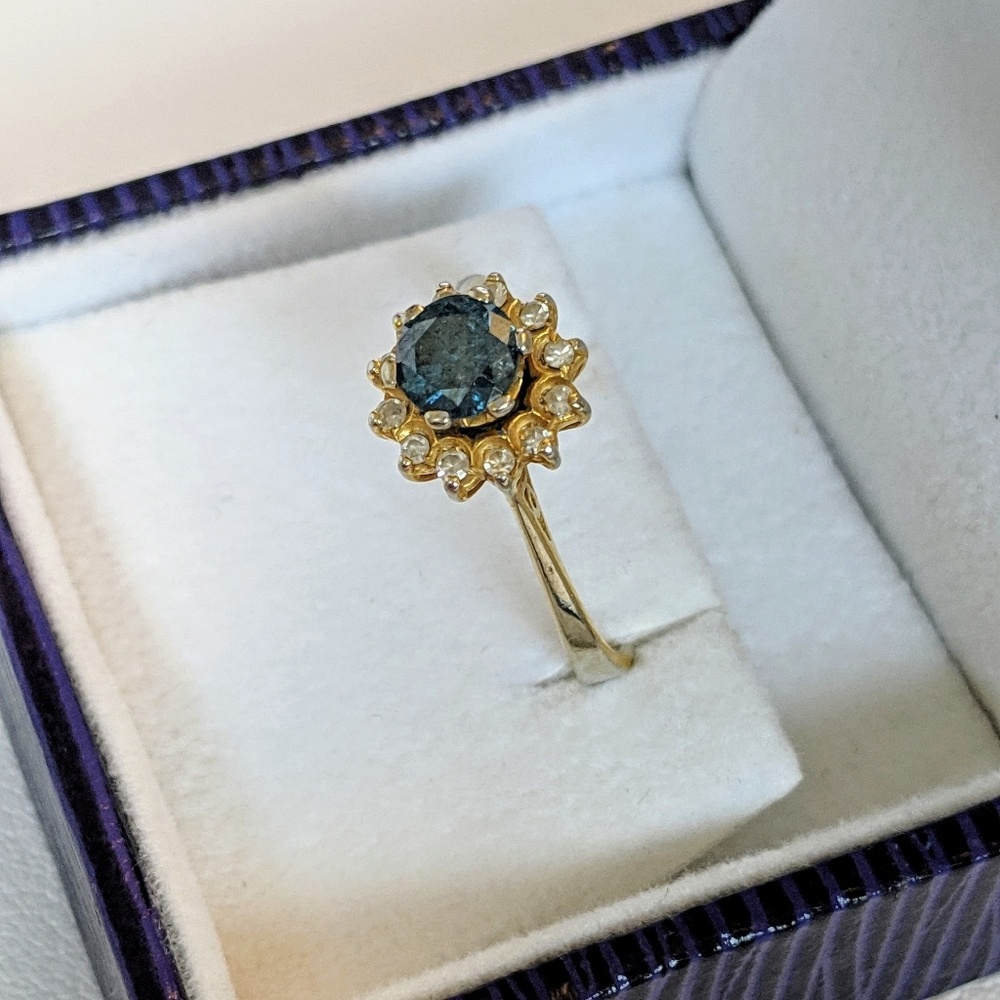 Blue Diamond Halo Ring